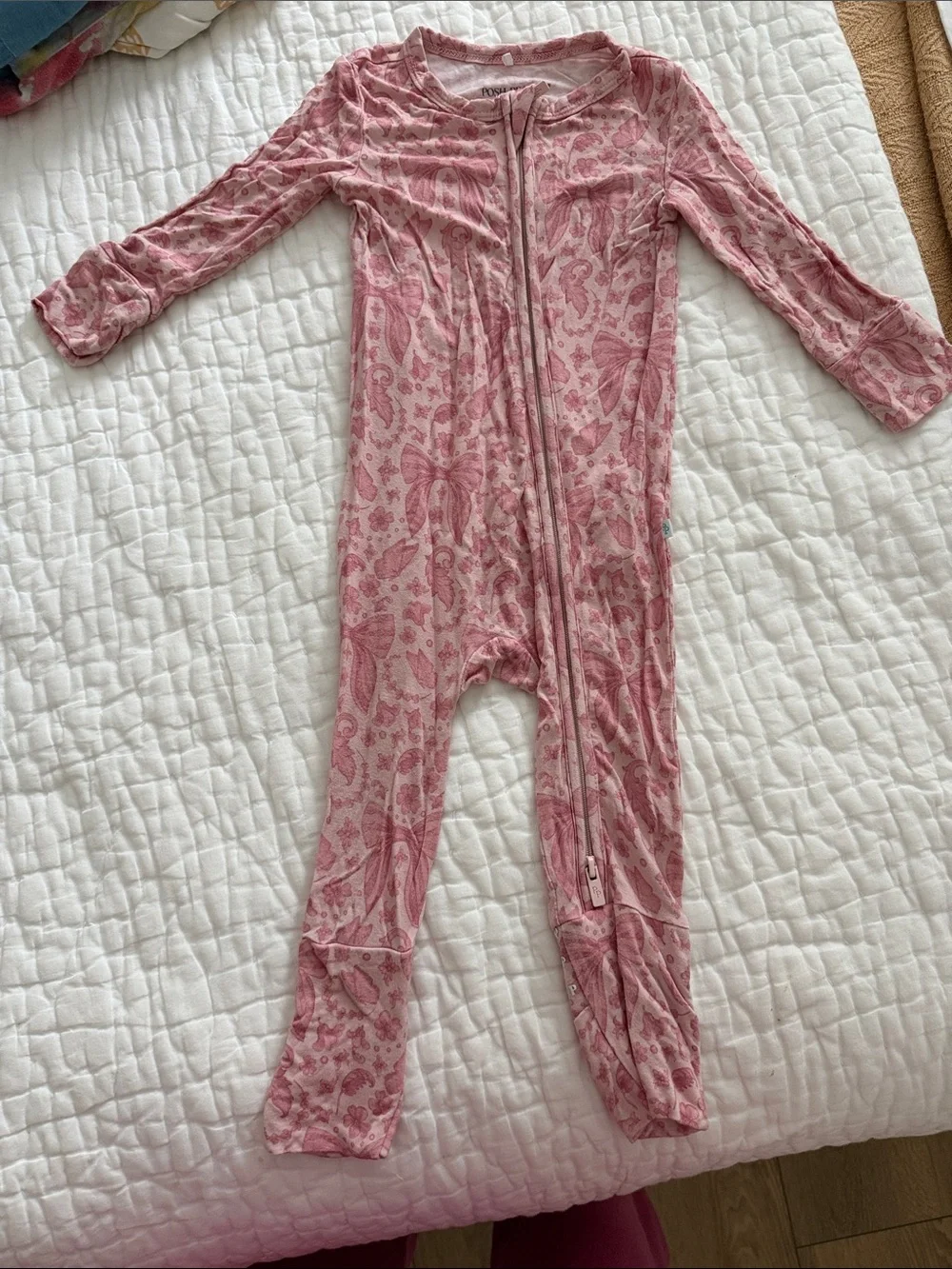 Posh Peanut Dusty Pink Paisley Footed One-Piece Zip Romper